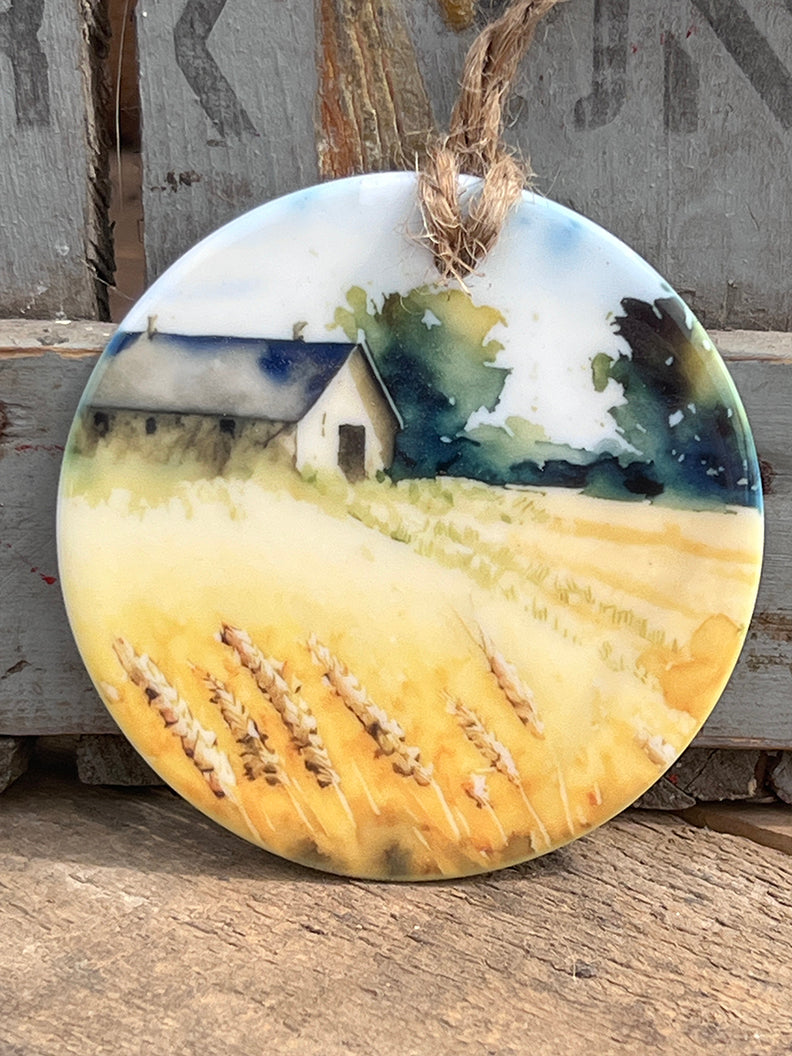 Farm Scene Ceramic Ornament - No.3