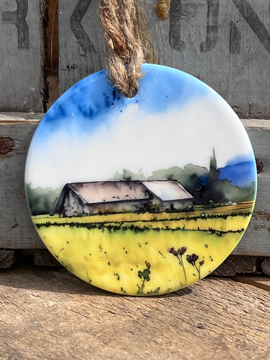 Farm Scene Ceramic Ornament - No.4